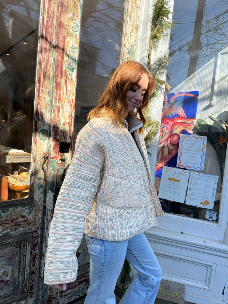 Cozy quilted jacket cream strip s reversible by Verona