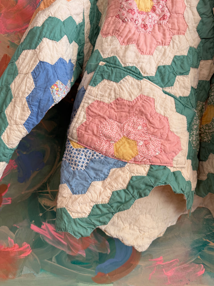 Antique Quilted Cozy colorful   Jacket by Verona pink pockets