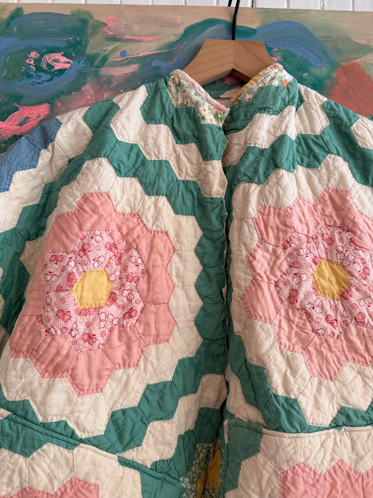 Antique Quilted Cozy colorful   Jacket by Verona pink pockets