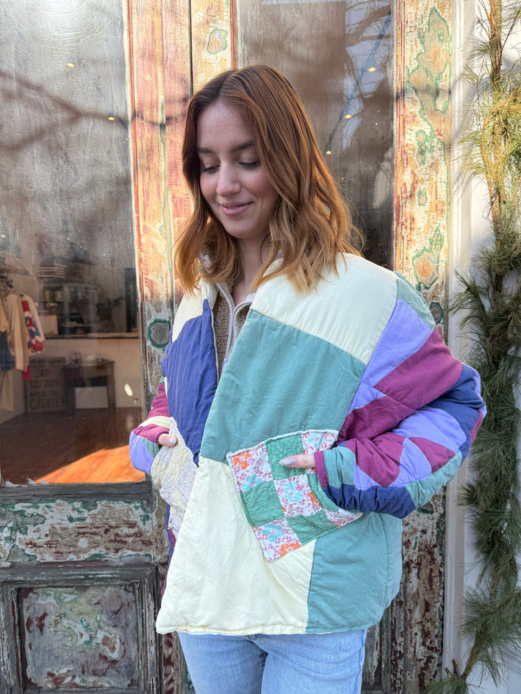 Verona multicolor shapes with pockets cozy quilt jacket