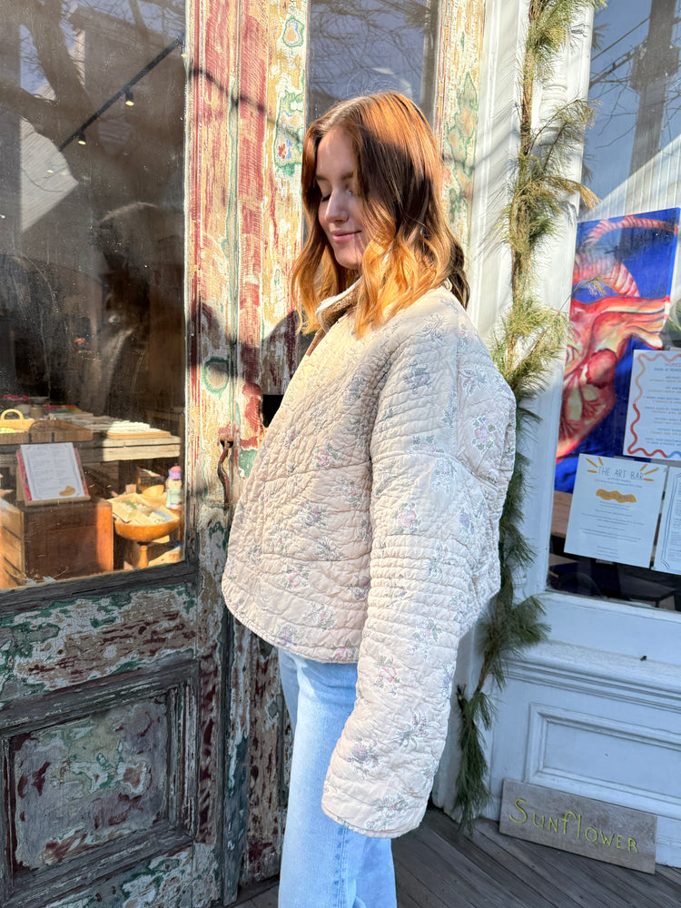 Cozy quilted jacket cream strip s reversible by Verona