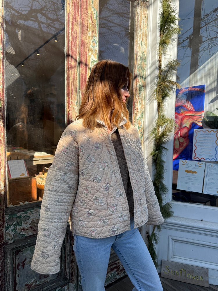 Cozy quilted jacket cream strip s reversible by Verona