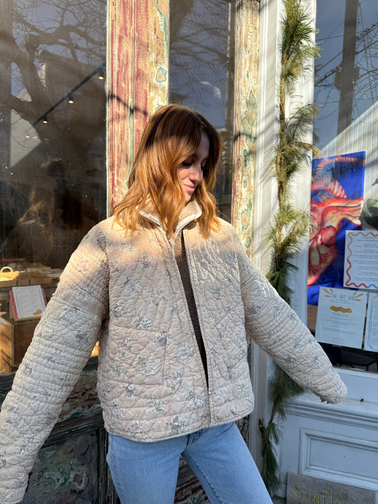 Cozy quilted jacket cream strip s reversible by Verona