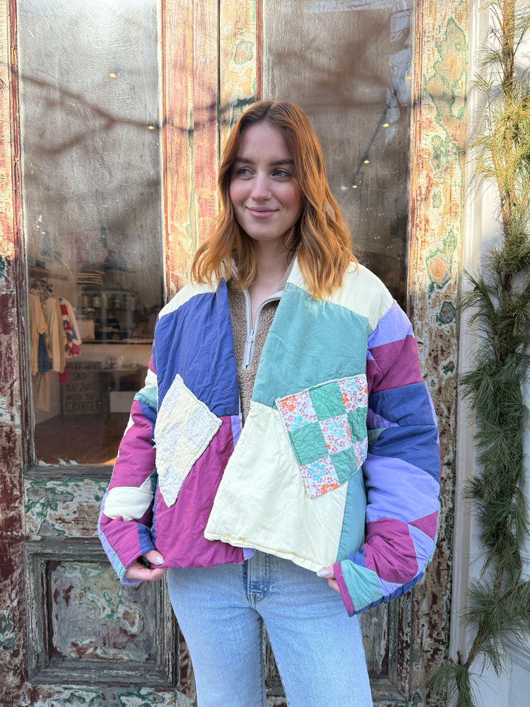 Verona multicolor shapes with pockets cozy quilt jacket