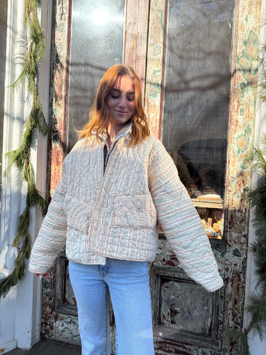 Cozy quilted jacket cream strip s reversible by Verona