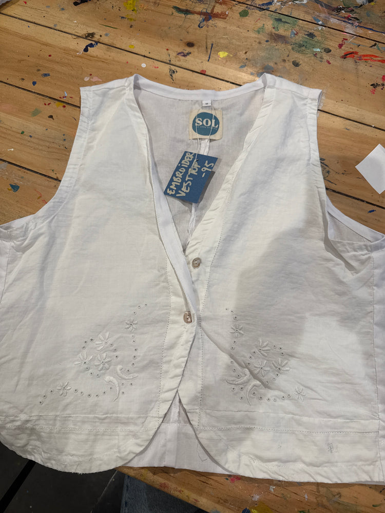 Sol Embroider white vest top