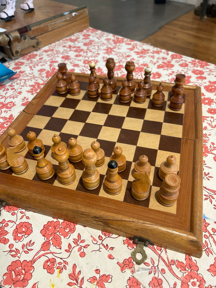 Chess set vintage wood