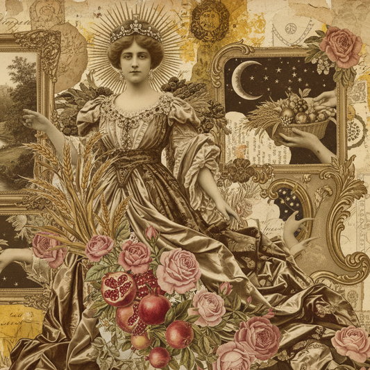 create a image made of vintage collage photos representing the arqutype of empress in tarot